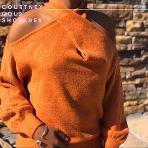 Our Soft Knit Cold Shoulder Sweater In Rust